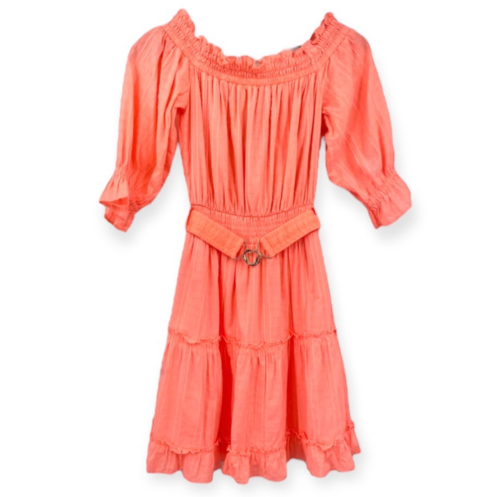 LILLY PULITZER Louisa Dress Papaya Punch Off The Shoulder Belted Tiered Mini NWT - Picture 5 of 13